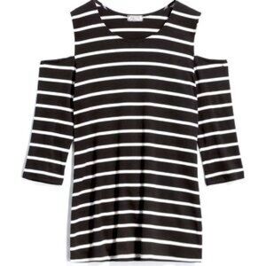 Froxx Black and White Striped Ricki Cold Shoulder Knit Top size medium